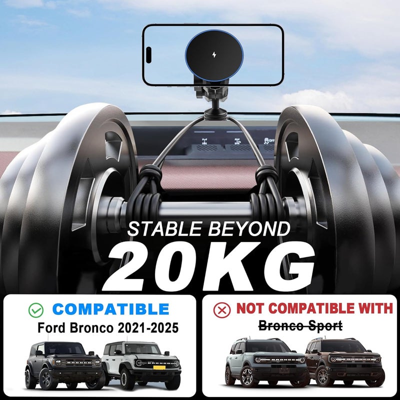 ZKJAYOE Phone Mount Holder for Ford Bronco 2021 2022 2023 2024 2025 2/4 Door,Magnetic Wireless Charging,Magsafe Charger for Ford Bronco, for Ford Bronco Accessories with C-C cable(Not for Bronco Sport) - Image 5